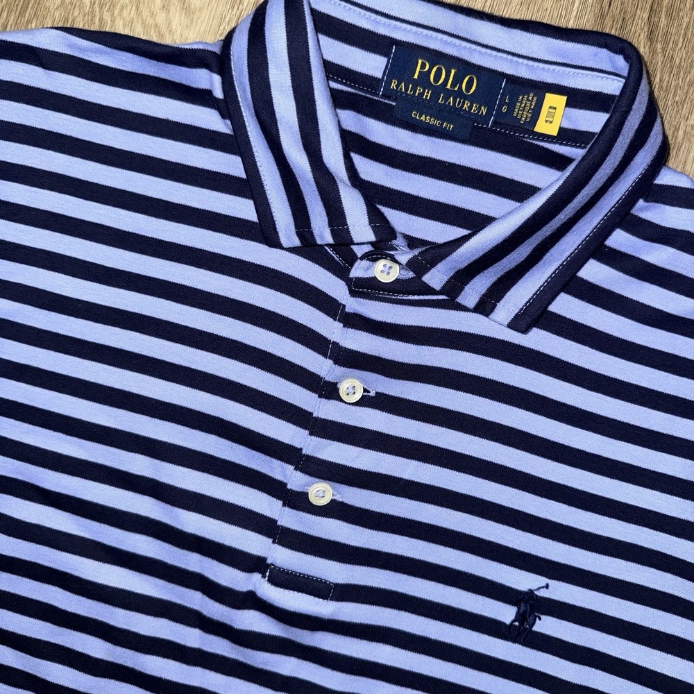 Polo Ralph Lauren Pima Soft Cotton Short Sleeve Polo Men's Large Blue Striped